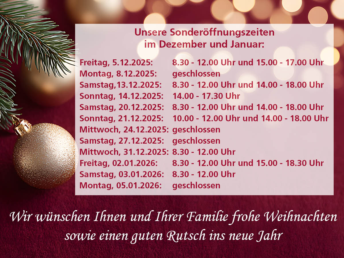 Wir wünschen Ihnen und Ihrer Familie frohe Weihnachten sowie einen guten Rutsch ins neue Jahr.
