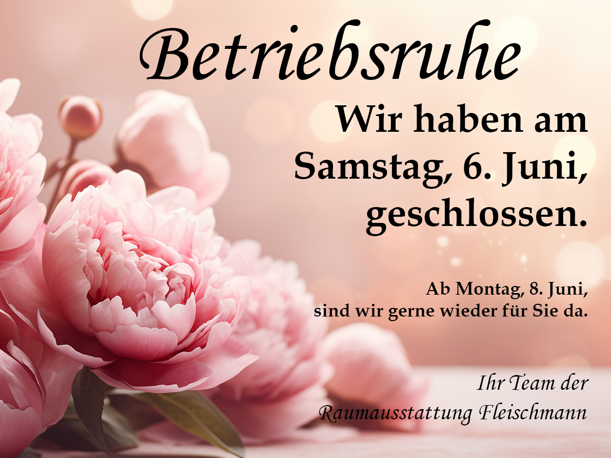 Betriebsruhe am  6. Juni. Bild: rosa Pfingsrosenstrauß